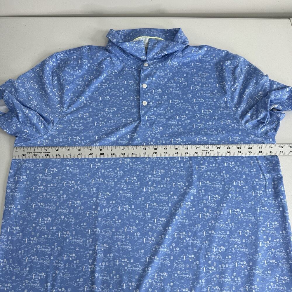 J.Crew Performance Mens Polo Shirt XXL Blue Golf Course Palm Tree Dog Printed - Picture 5 of 11